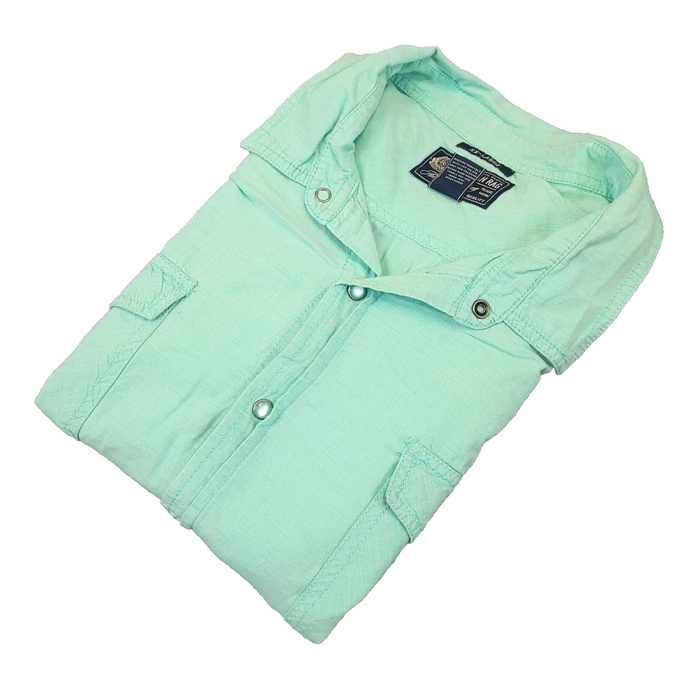 American Rag Western Shirt Mens 2XL Button Up Green Pearl Snap Dual Pocket